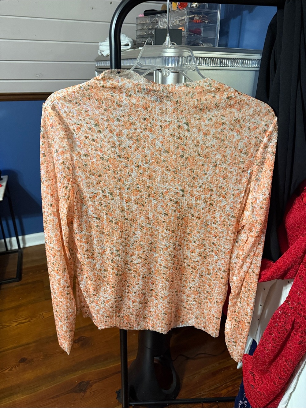 DAVI & DANI Peach Floral Long-Sleeve Blouse